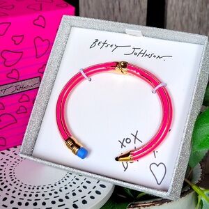 NEW Betsey Johnson PINK pencil hinged bangle with gold-toned hardware & gift box